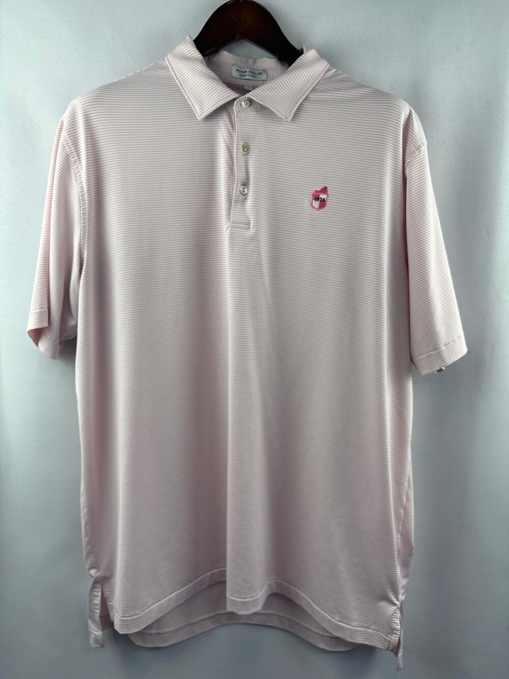 Men’s Peter Millar XL White Golf Polo w/ Pink Pinstripes